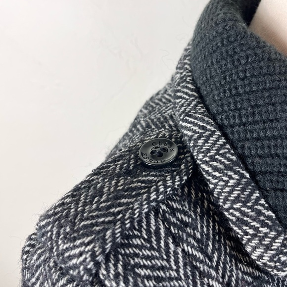 Guess Herringbone Wool Blend Pea Coat Black and White Size Large - Picture 7 of 9